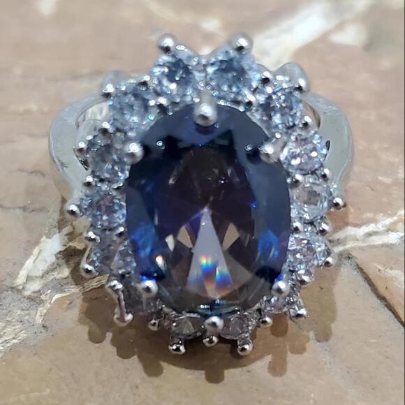 Jewelry - White Gold Overlay 5.75CTW Mystic Topaz &‎ White Sapphire Ring